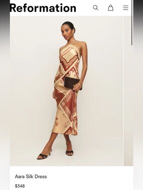 Reformation - Aara Silk Midi Dress — Brown & Cream Patchprint